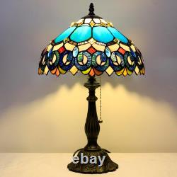 Vintage Tiffany Style Blue Jewelry Baroque Stained Glass Table Lamp 19 Inch