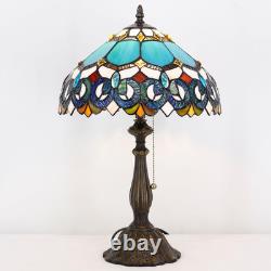 Vintage Tiffany Style Blue Jewelry Baroque Stained Glass Table Lamp 19 Inch