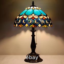 Vintage Tiffany Style Blue Jewelry Baroque Stained Glass Table Lamp 19 Inch Vintage Tiffany Style Blue Jewelry Baroque Stained Glass Table Lamp 19 Inch