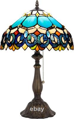 Vintage Tiffany Style Blue Jewelry Baroque Stained Glass Table Lamp 19 Inch
