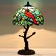 Vintage Tiffany Style Cardinal Bird Stained Glass Table Lamp Branch Base Light