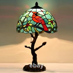 Vintage Tiffany Style Cardinal Bird Stained Glass Table Lamp Branch Base Light