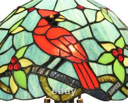 Vintage Tiffany Style Cardinal Bird Stained Glass Table Lamp Branch Base Light