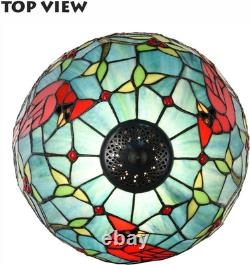 Vintage Tiffany Style Cardinal Bird Stained Glass Table Lamp Branch Base Light