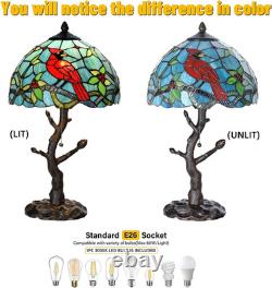 Vintage Tiffany Style Cardinal Bird Stained Glass Table Lamp Branch Base Light