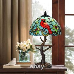 Vintage Tiffany Style Cardinal Bird Stained Glass Table Lamp Branch Base Light