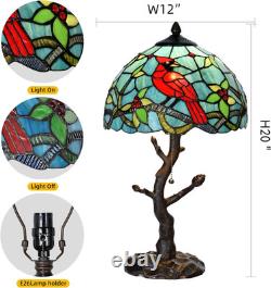 Vintage Tiffany Style Cardinal Bird Stained Glass Table Lamp Branch Base Light
