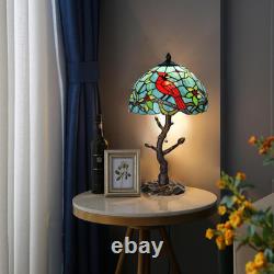 Vintage Tiffany Style Cardinal Bird Stained Glass Table Lamp Branch Base Light