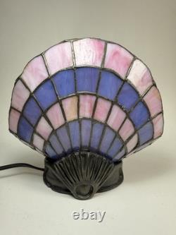 Vintage Tiffany Style Clam Shell Stained Glass Lamp Pink Purple
