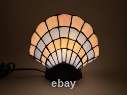 Vintage Tiffany Style Clam Shell Stained Glass Lamp Pink Purple