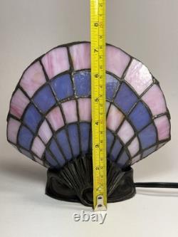 Vintage Tiffany Style Clam Shell Stained Glass Lamp Pink Purple