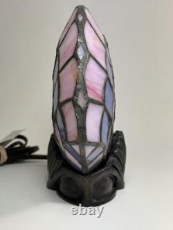 Vintage Tiffany Style Clam Shell Stained Glass Lamp Pink Purple