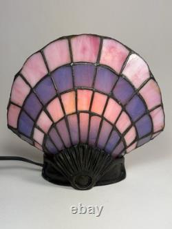 Vintage Tiffany Style Clam Shell Stained Glass Lamp Pink Purple