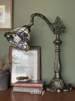 Vintage Tiffany Style Daffodil Stained Glass Bridge Arm Lamp Art Deco Flowers