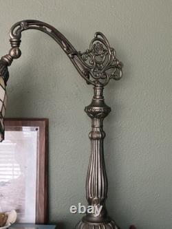 Vintage Tiffany Style Daffodil Stained Glass Bridge Arm Lamp Art Deco Flowers