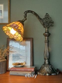 Vintage Tiffany Style Daffodil Stained Glass Bridge Arm Lamp Art Deco Flowers