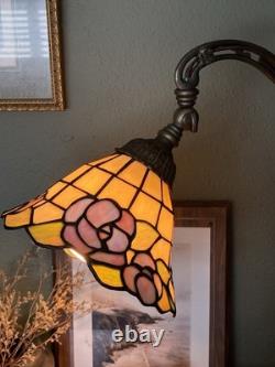 Vintage Tiffany Style Daffodil Stained Glass Bridge Arm Lamp Art Deco Flowers