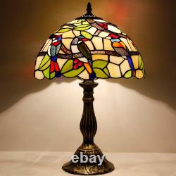 Vintage Tiffany Style Double Birds Stained Glass Table Lamp Bedside Light