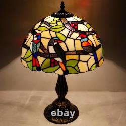 Vintage Tiffany Style Double Birds Stained Glass Table Lamp Bedside Light