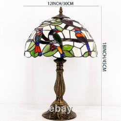 Vintage Tiffany Style Double Birds Stained Glass Table Lamp Bedside Light