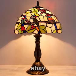 Vintage Tiffany Style Double Birds Stained Glass Table Lamp Bedside Light