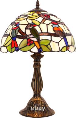 Vintage Tiffany Style Double Birds Stained Glass Table Lamp Bedside Light
