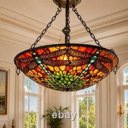 Vintage Tiffany Style Dragonfly Stained Glass Hanging Lamp Chandelier Light
