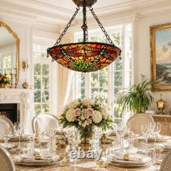 Vintage Tiffany Style Dragonfly Stained Glass Hanging Lamp Chandelier Light