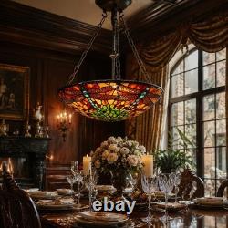 Vintage Tiffany Style Dragonfly Stained Glass Hanging Lamp Chandelier Light