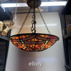 Vintage Tiffany Style Dragonfly Stained Glass Hanging Lamp Chandelier Light