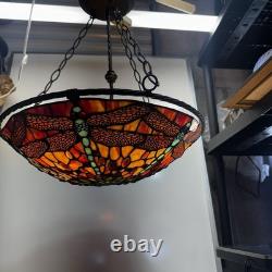 Vintage Tiffany Style Dragonfly Stained Glass Hanging Lamp Chandelier Light