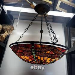 Vintage Tiffany Style Dragonfly Stained Glass Hanging Lamp Chandelier Light