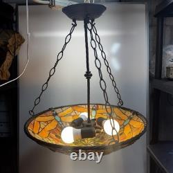 Vintage Tiffany Style Dragonfly Stained Glass Hanging Lamp Chandelier Light