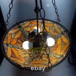 Vintage Tiffany Style Dragonfly Stained Glass Hanging Lamp Chandelier Light