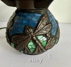 Vintage Tiffany Style Dragonfly Table Accent Lamp Stained Glass 11 H x 8 D