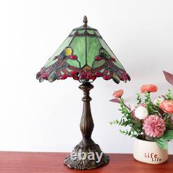 Vintage Tiffany Style Green Baroque Stained Glass Table Lamp 3-Way Decor Light
