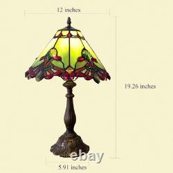 Vintage Tiffany Style Green Baroque Stained Glass Table Lamp 3-Way Decor Light