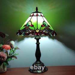 Vintage Tiffany Style Green Baroque Stained Glass Table Lamp 3-Way Decor Light
