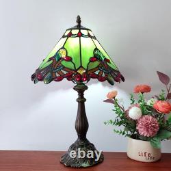 Vintage Tiffany Style Green Baroque Stained Glass Table Lamp 3-Way Decor Light