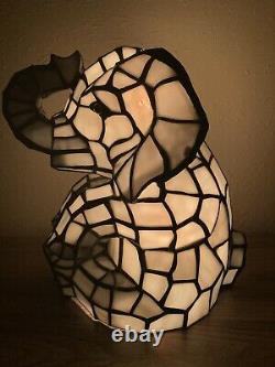Vintage Tiffany Style Grey Stained Glass Elephant 9.5 Table Lamp Night Light