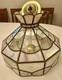 Vintage Tiffany Style Hanging Lamp Iridescent Pink Stained Glass Floral Accents