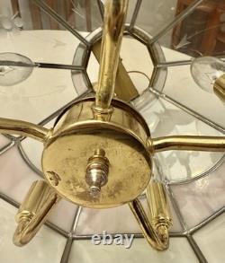 Vintage Tiffany Style Hanging Lamp Iridescent Pink Stained Glass Floral Accents