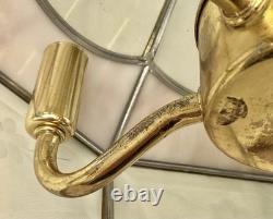 Vintage Tiffany Style Hanging Lamp Iridescent Pink Stained Glass Floral Accents