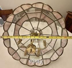 Vintage Tiffany Style Hanging Lamp Iridescent Pink Stained Glass Floral Accents