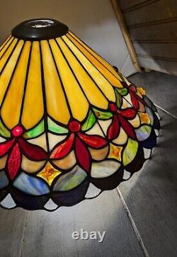 Vintage Tiffany Style Jeweled Stained Glass Lamp Shade F63