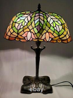 Vintage Tiffany Style Lamp Stained Glass Tulip Design Jeweled Art Nouveau 21