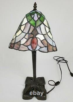 Vintage Tiffany Style Lamp Stained Glass Tulip Design Jeweled Art Nouveau 21