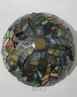 Vintage Tiffany Style Leaded Stained Glass Lamp Shade Green Purple Pink Blue
