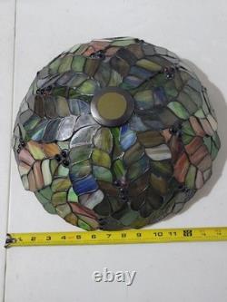 Vintage Tiffany Style Leaded Stained Glass Lamp Shade Green Purple Pink Blue
