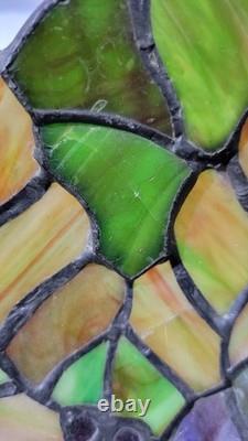 Vintage Tiffany Style Leaded Stained Glass Lamp Shade Green Purple Pink Blue